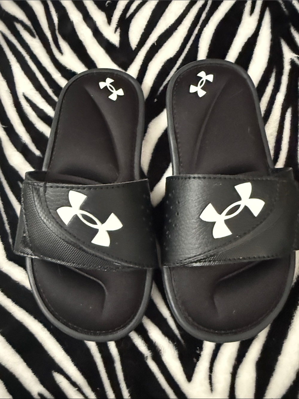 NWOT Under Armour Kids Black Slide Sandals with White Logos